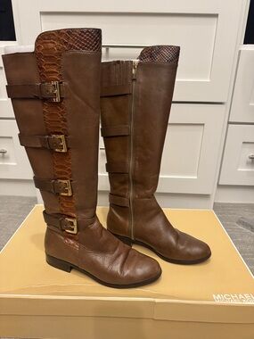 Michael Kors Tamara Leather Boots luggage color with box